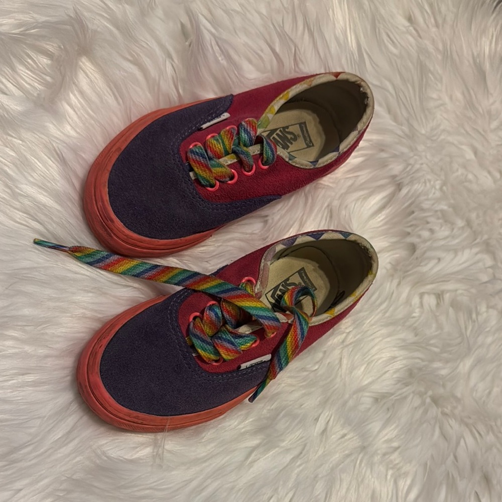 Vans customized Red and Purple Sneakers Casual Low-Top w/ rainbow shoelace